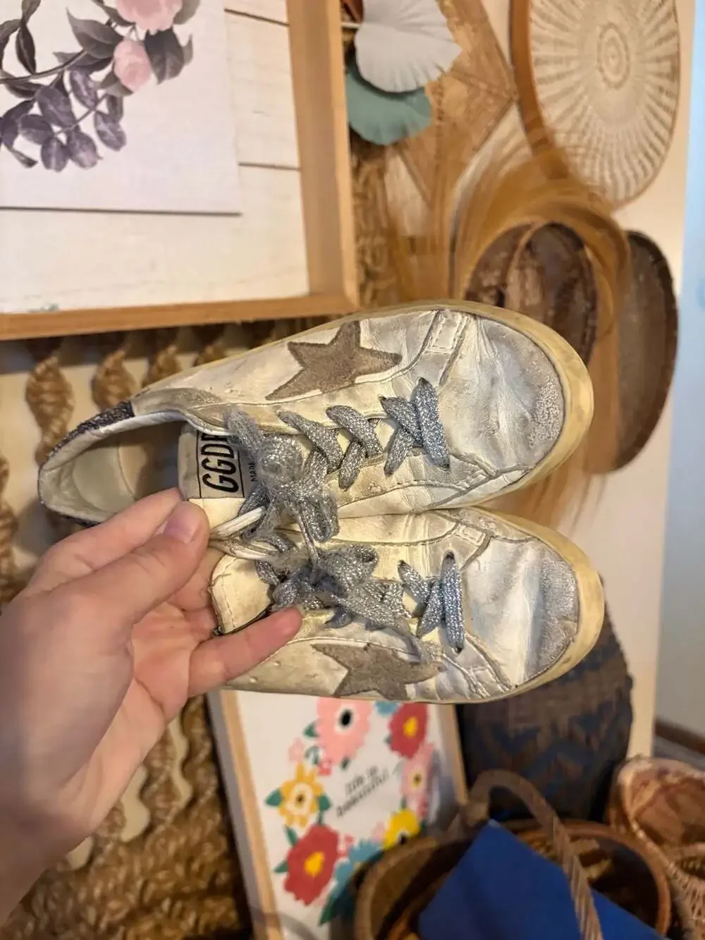 Girls authentic Golden Goose GGDB Superstar Sneakers with Glitter Heel